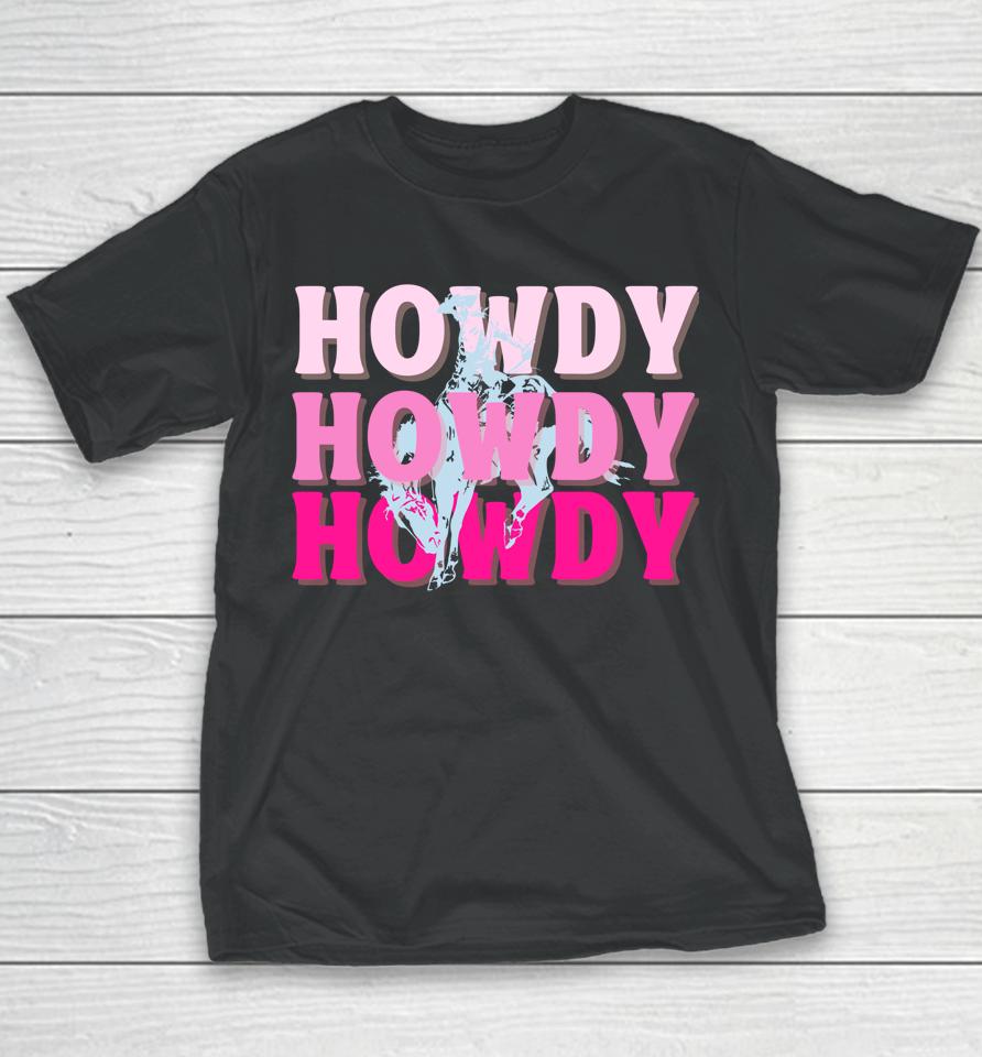 Howdy Cowgirl Vintage Horse Bucking Western Bachelorette Youth T-Shirt