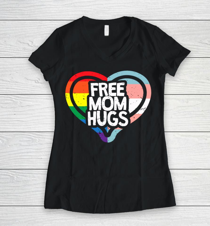 Humans Free Mom Hugs Pride Vintage Women V-Neck T-Shirt
