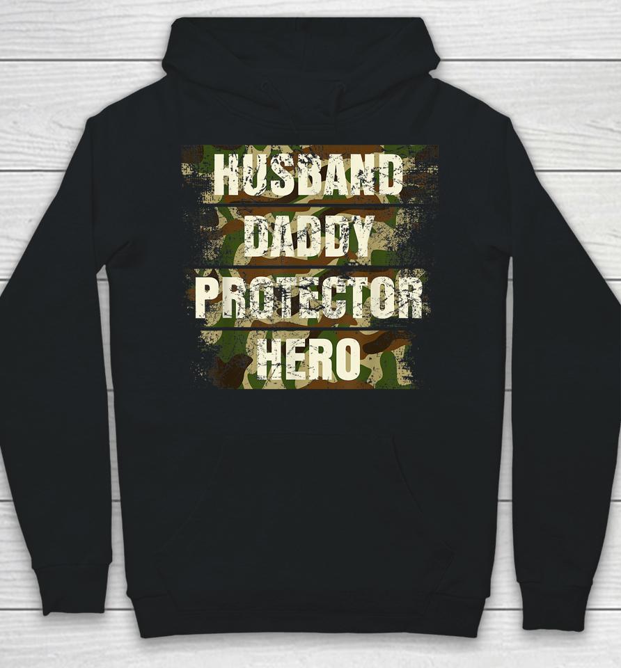 Husband Daddy Protector Hero Fathers Day For Dad Retro Camo Hoodie