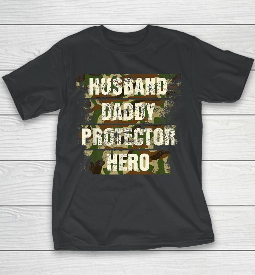 Husband Daddy Protector Hero Fathers Day For Dad Retro Camo Youth T-Shirt