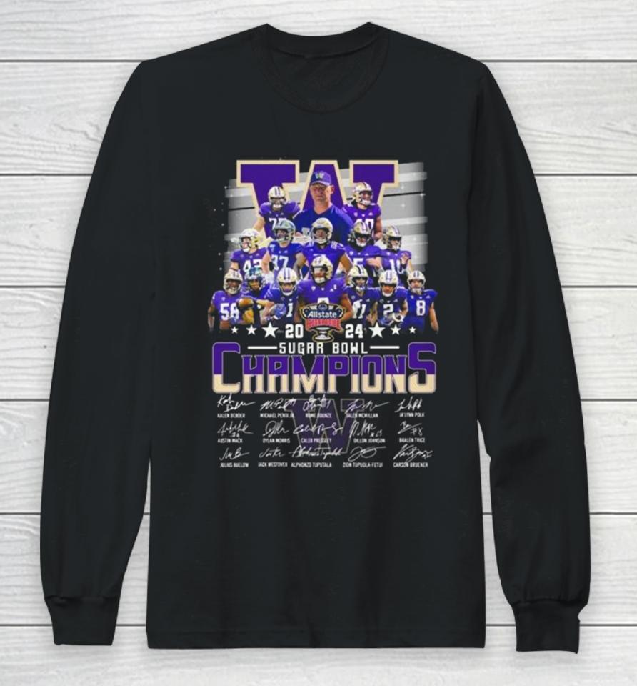 Huskies Team Football 2024 Allstate Sugar Bowl Champions Signatures Long Sleeve T-Shirt