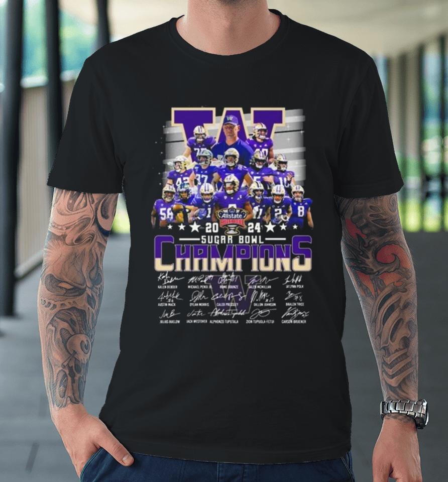 Huskies Team Football 2024 Allstate Sugar Bowl Champions Signatures Premium T-Shirt