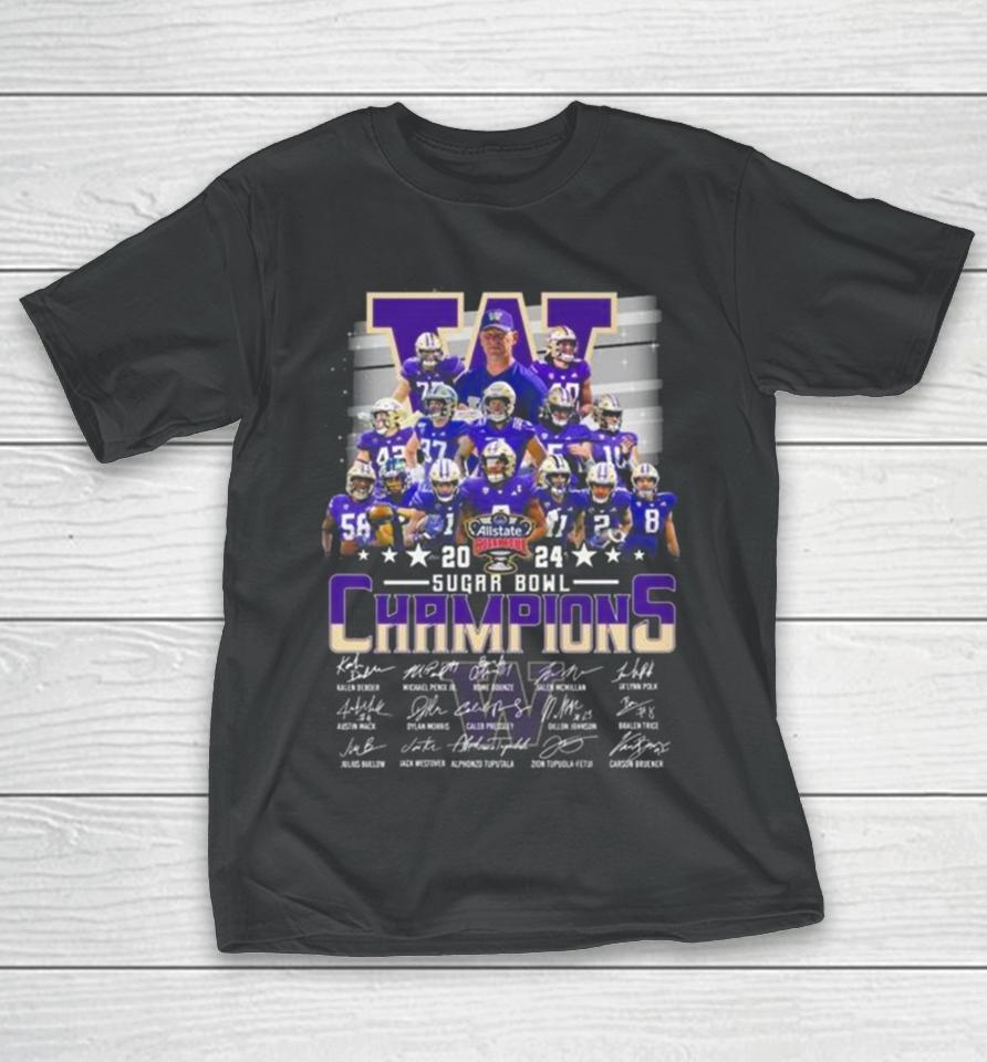 Huskies Team Football 2024 Allstate Sugar Bowl Champions Signatures T-Shirt