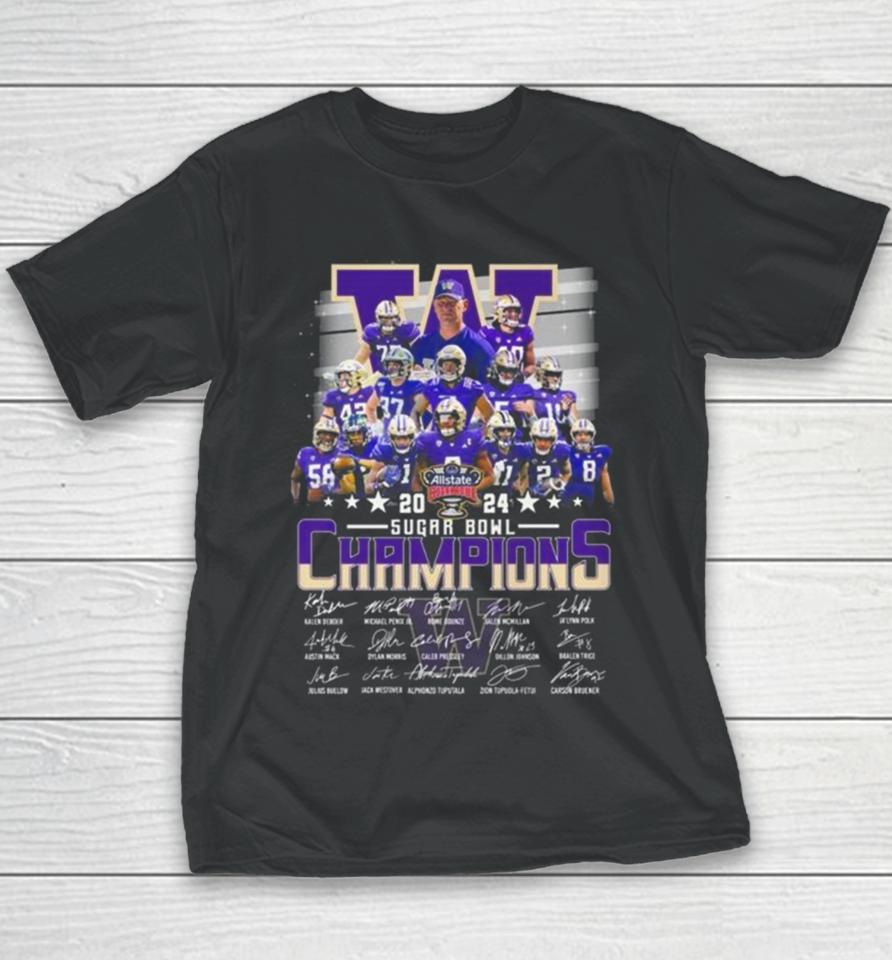 Huskies Team Football 2024 Allstate Sugar Bowl Champions Signatures Youth T-Shirt