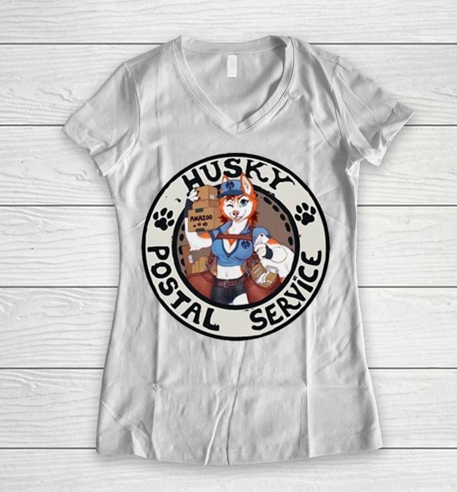 Husky Postal Service Retro Women V-Neck T-Shirt