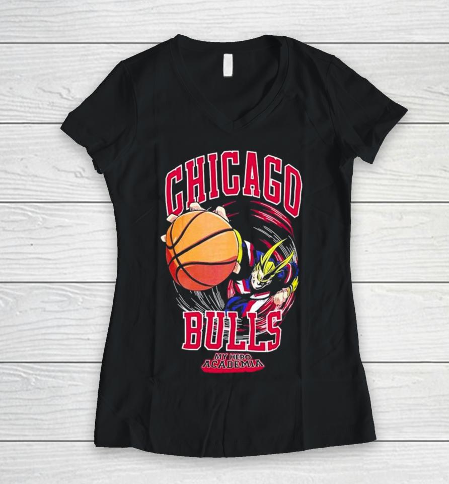 Hyperfly Chicago Bulls Nba X My Hero Academia All Might Smash Women V-Neck T-Shirt