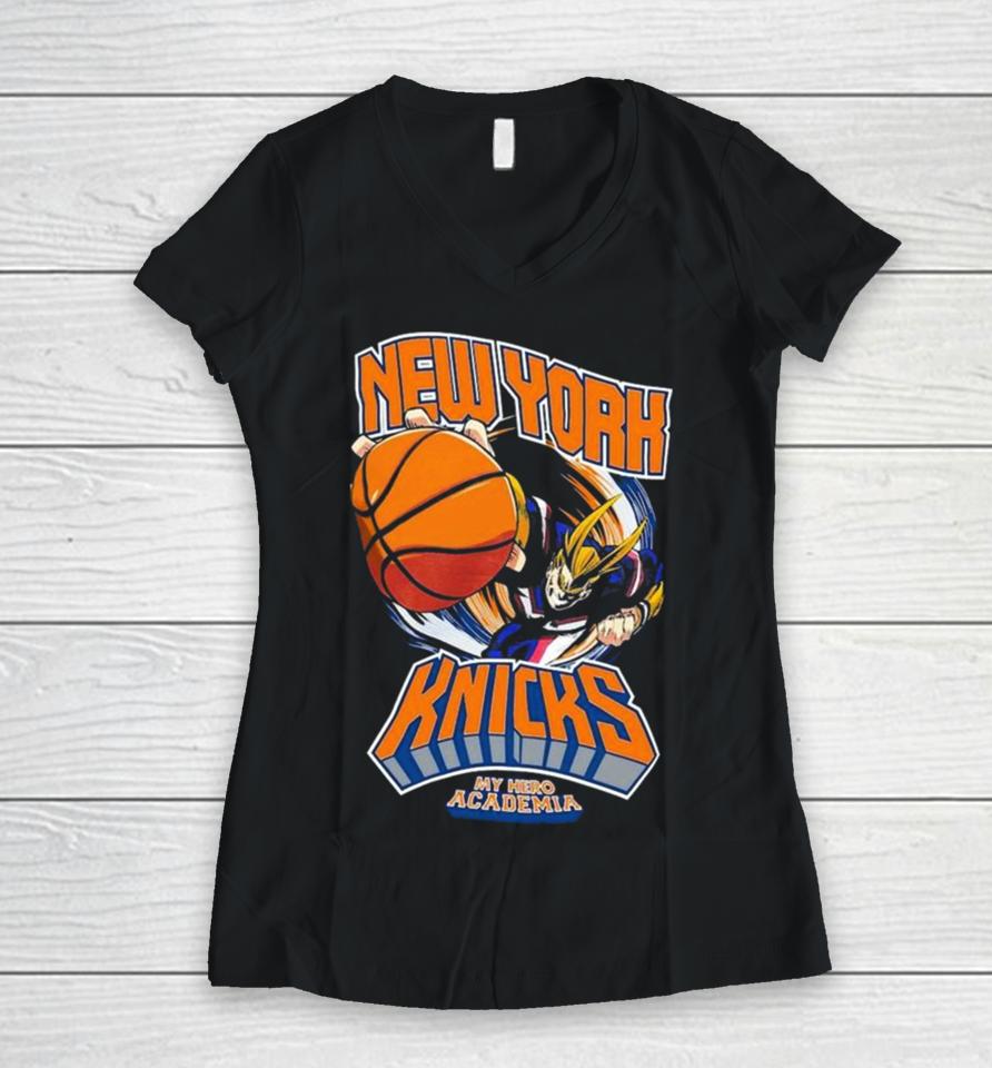 Hyperfly New York Knicks Nba X My Hero Academia All Might Smash Women V-Neck T-Shirt