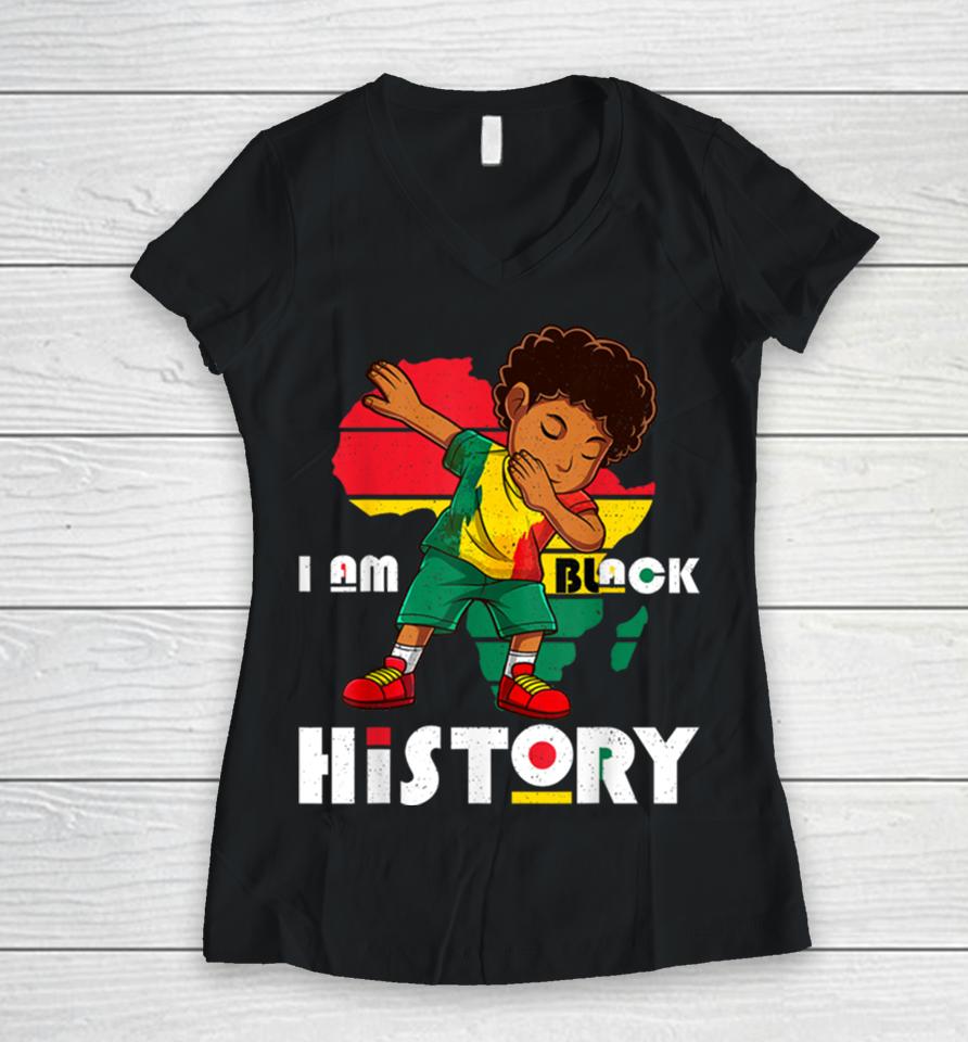 I Am Black History Month Kids Boys Afro African American Women V-Neck T-Shirt