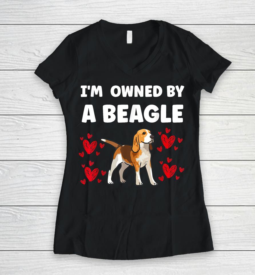 I Am Owned By A Beagle Women V-Neck T-Shirt