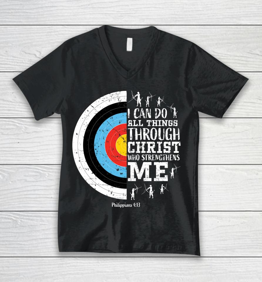I Can Do All Things Through Christ Archery Unisex V-Neck T-Shirt