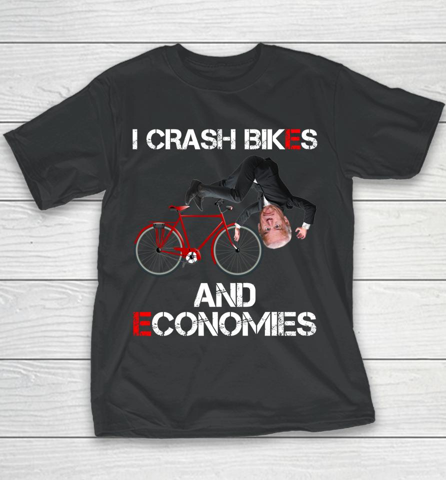 I Crash Bikes And Economies Joe Biden Falling Off Bike Youth T-Shirt