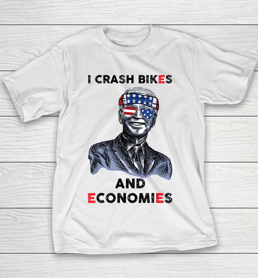 I Crash Bikes And Economies Joe Biden Falling Off Bike Youth T-Shirt