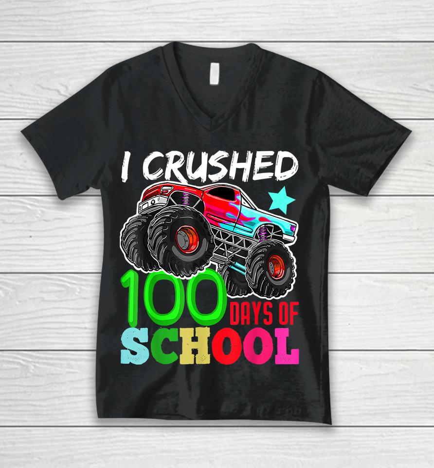 I Crushed 100 Days Of School Monster Truck Unisex V-Neck T-Shirt