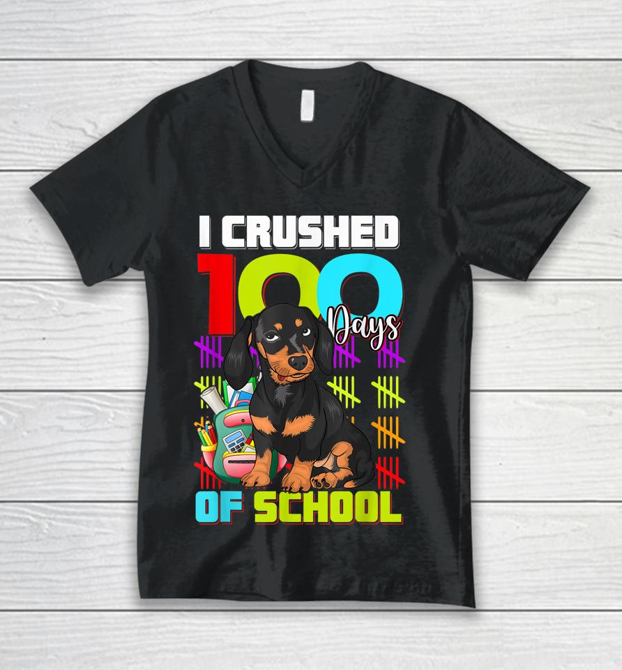 I Crushed 100Th Day Of School Dachshund Dog Unisex V-Neck T-Shirt