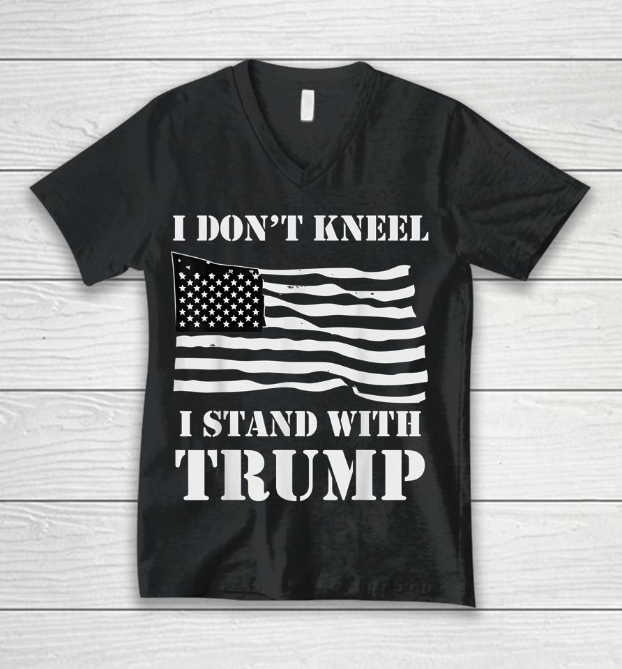 I Don't Kneel I Stand With Trump Usa Flag Unisex V-Neck T-Shirt