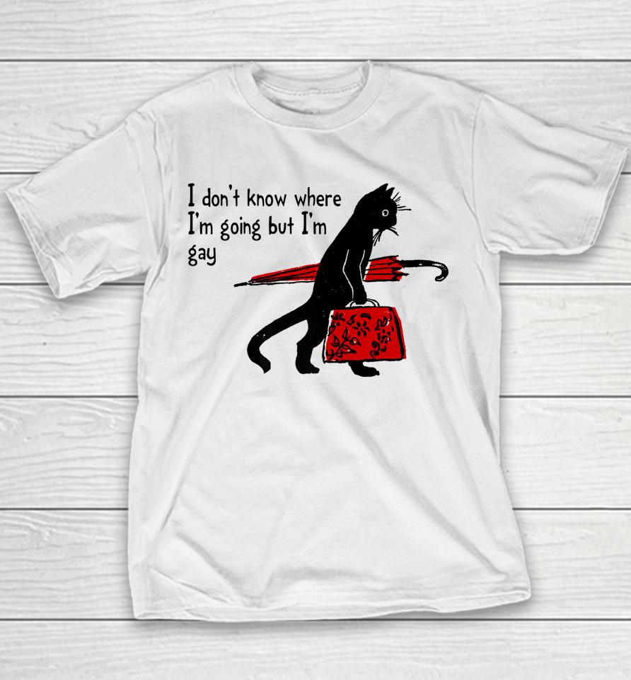 I Don't Know Where I'm Going But I'm Gay Funny Black Cat Youth T-Shirt