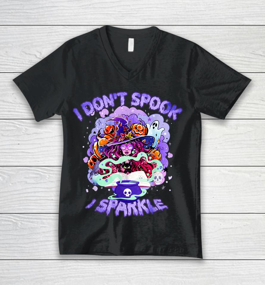 I Don't Spook I Sparkle For Halloween Cute Witch Halloween Unisex V-Neck T-Shirt
