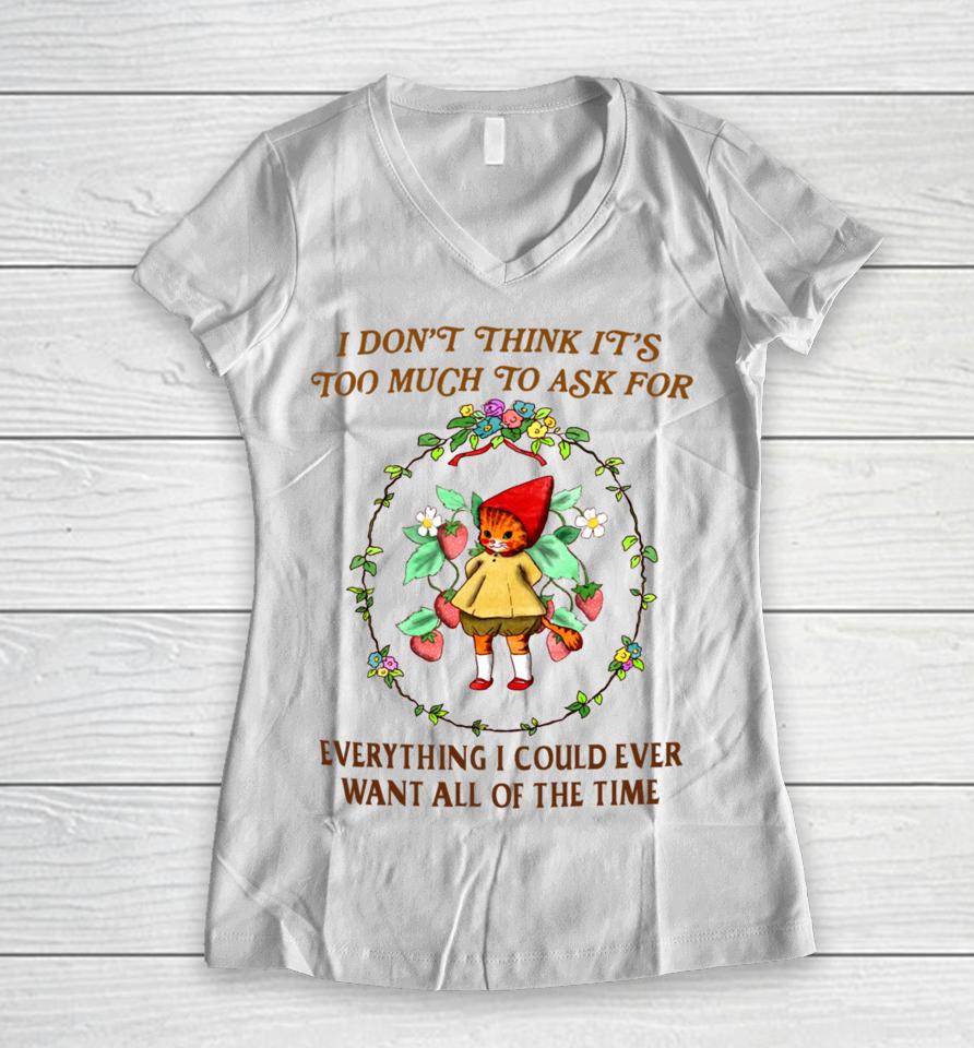 I Don't Think It's Too Much To Ask For Everything I Could Ever Want All Of The Time Women V-Neck T-Shirt