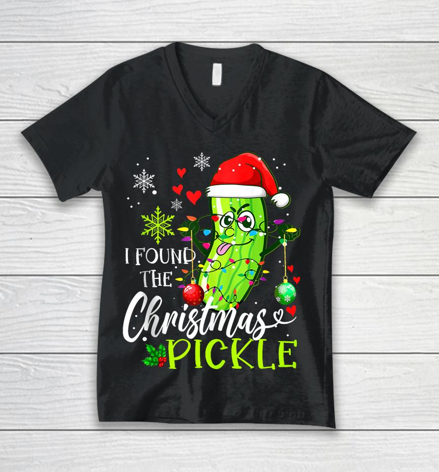 I Found The Pickle Christmas Funny Pickles Xmas Love Couples Unisex V-Neck T-Shirt