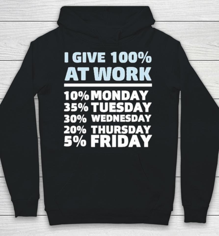 I Give 100% At Work 10% Monday 35% Tuesday 30 % Wednesday 20% Thursday 5% Friday Hoodie