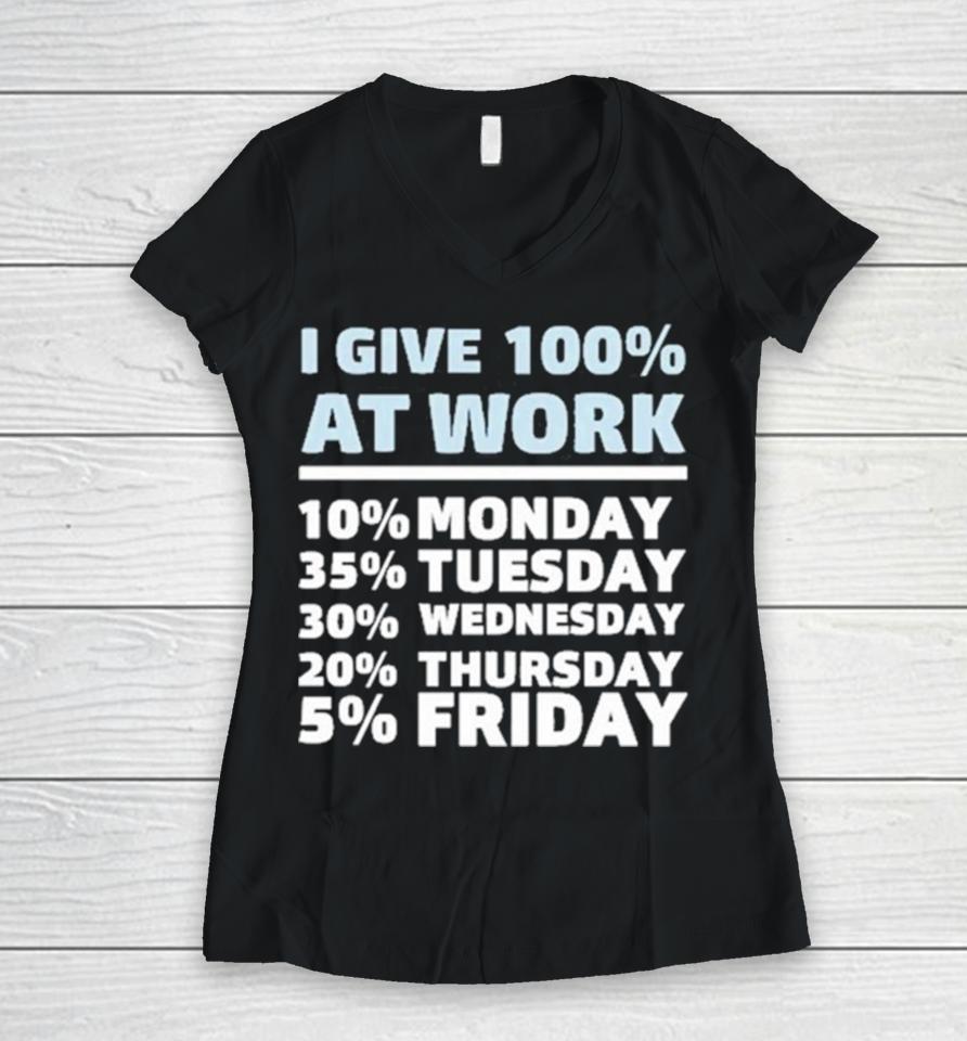 I Give 100% At Work 10% Monday 35% Tuesday 30 % Wednesday 20% Thursday 5% Friday Women V-Neck T-Shirt