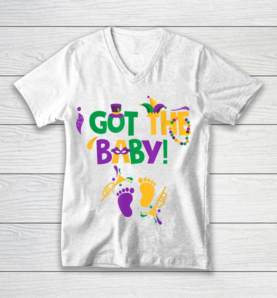 I Got The Baby Mardi Gras Pregnancy Announcement Unisex V-Neck T-Shirt