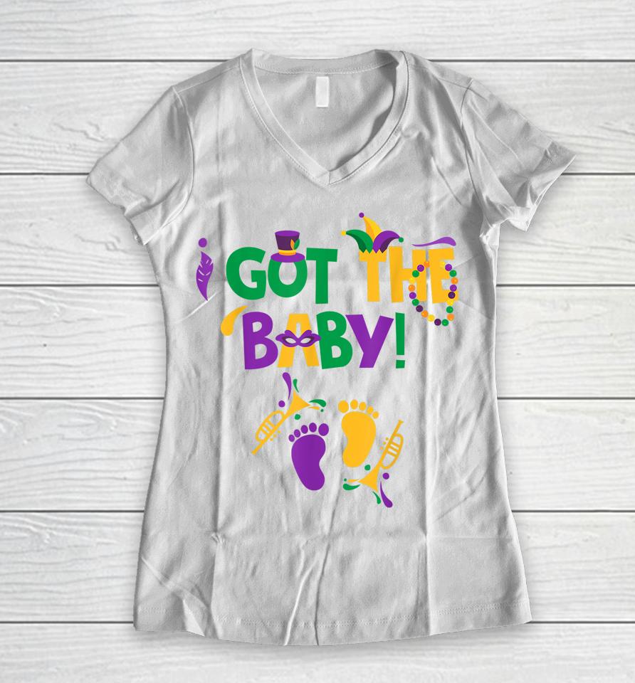 I Got The Baby Mardi Gras Pregnancy Announcement Women V-Neck T-Shirt