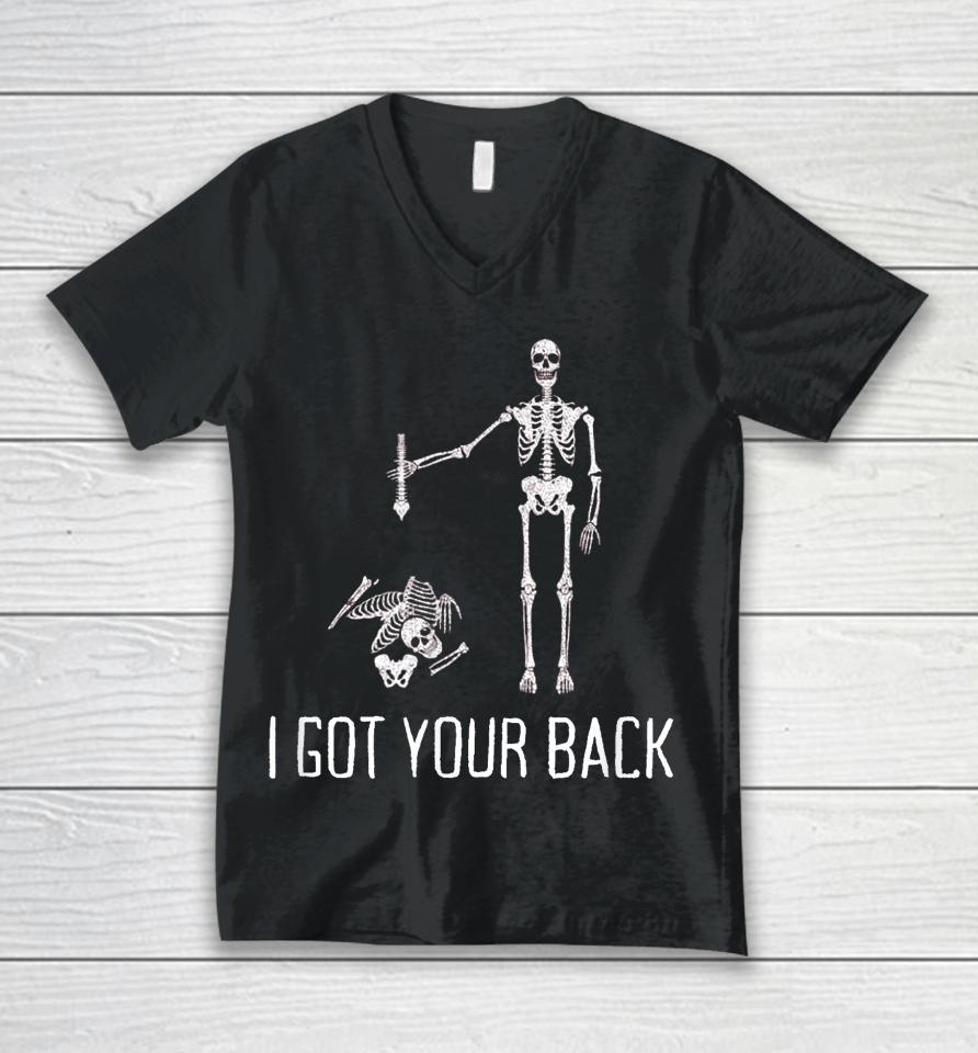 I Got Your Back Funny Halloween Skeleton Unisex V-Neck T-Shirt