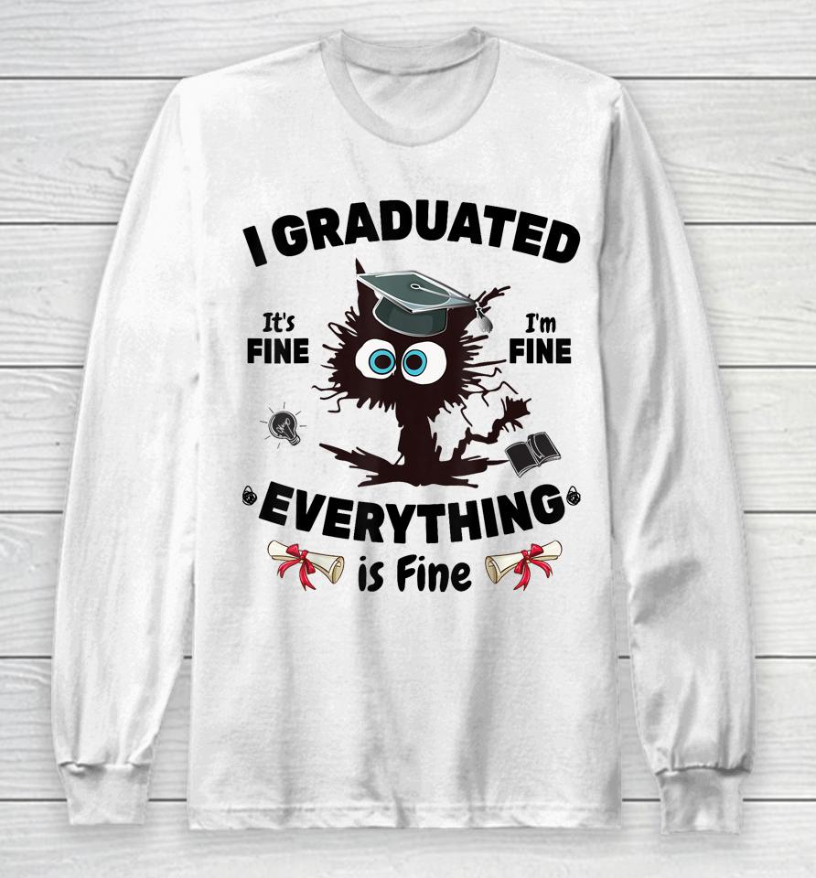 I Graduated Graduate Class 2023 Funny Black Cat Graduation Long Sleeve T-Shirt