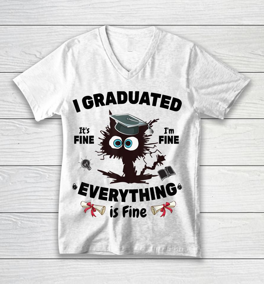 I Graduated Graduate Class 2023 Funny Black Cat Graduation Unisex V-Neck T-Shirt