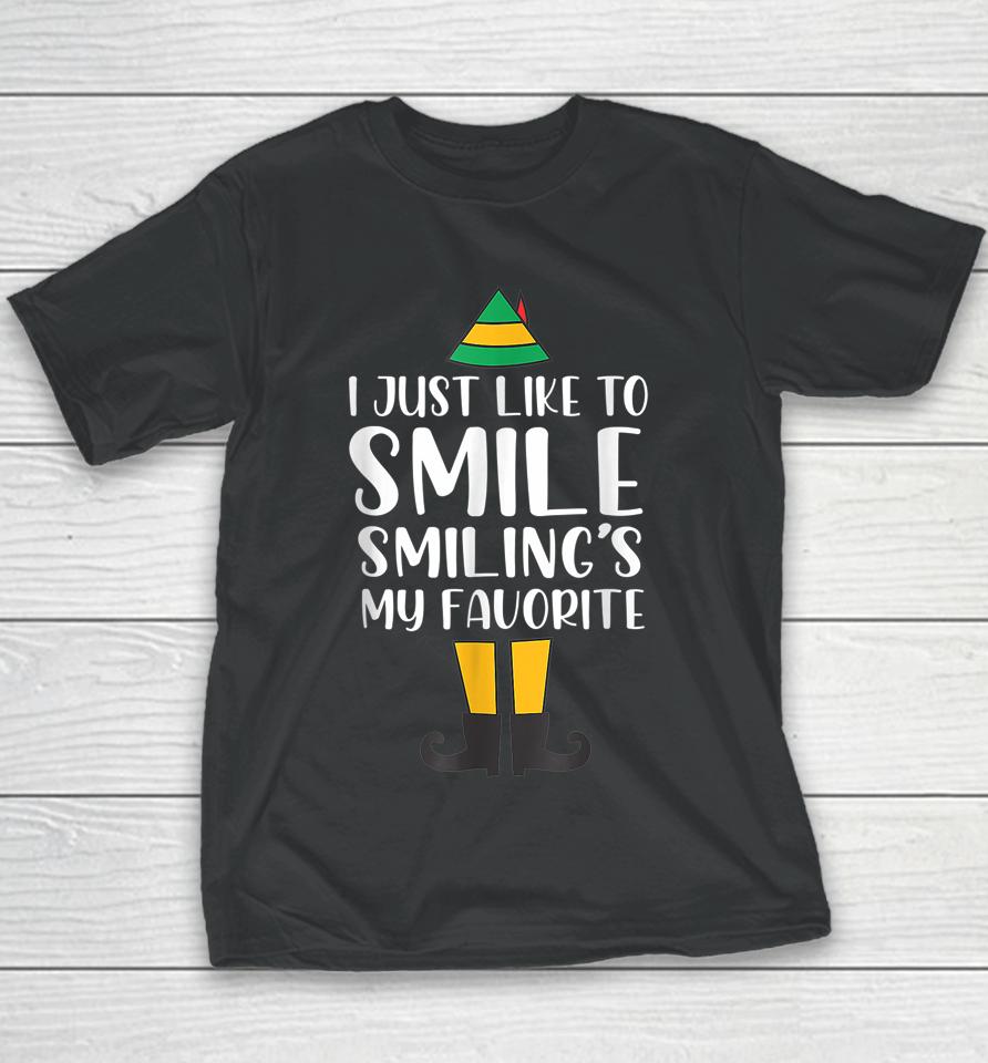 I Just Like To Smile Smiling's My Favorite Christmas Elf Buddy Youth T-Shirt