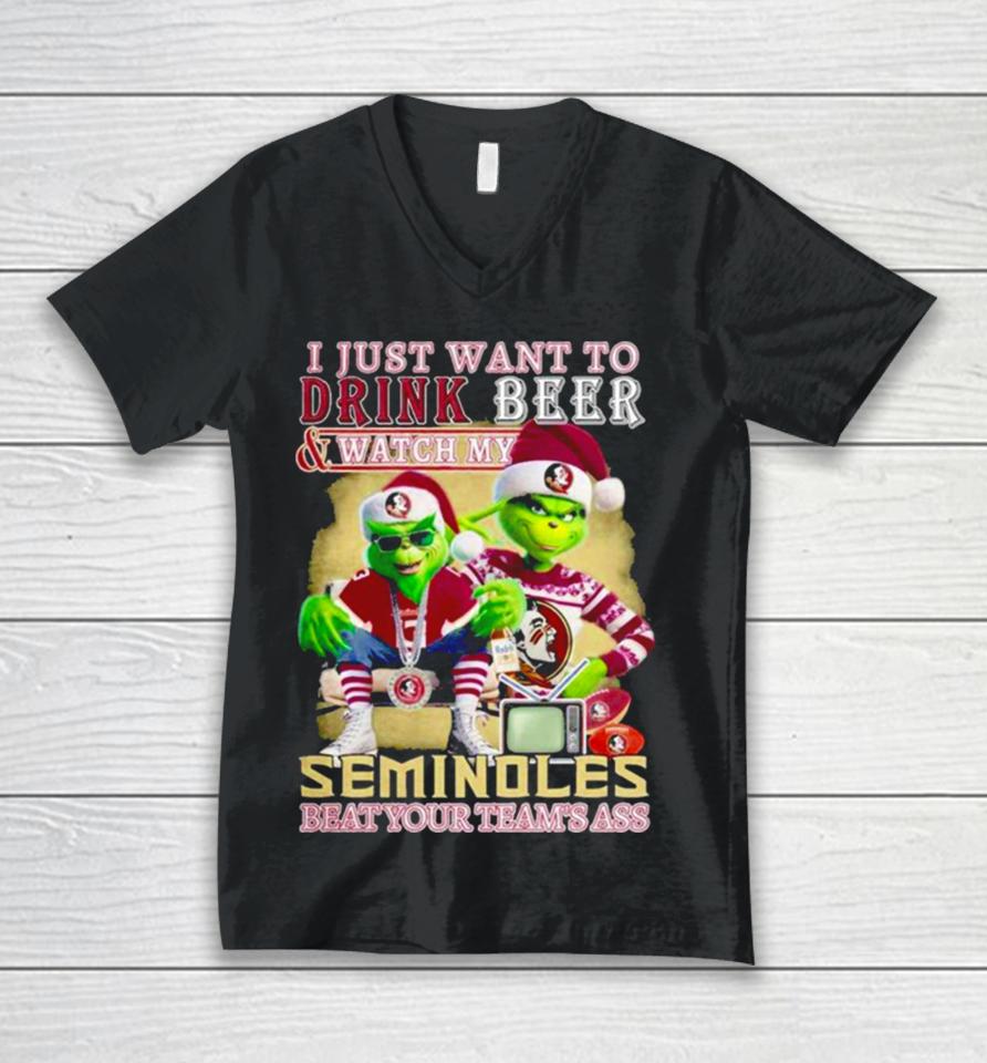 I Just Want To Drink Beer And Watch My Florida State Seminoles Football Beat Your Team’s Ass Unisex V-Neck T-Shirt
