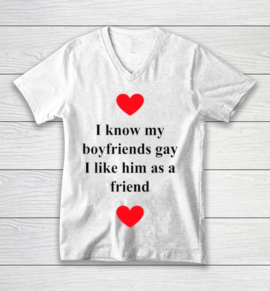 I Know My Boyfriends Gay I Like Him As A Friend Unisex V-Neck T-Shirt