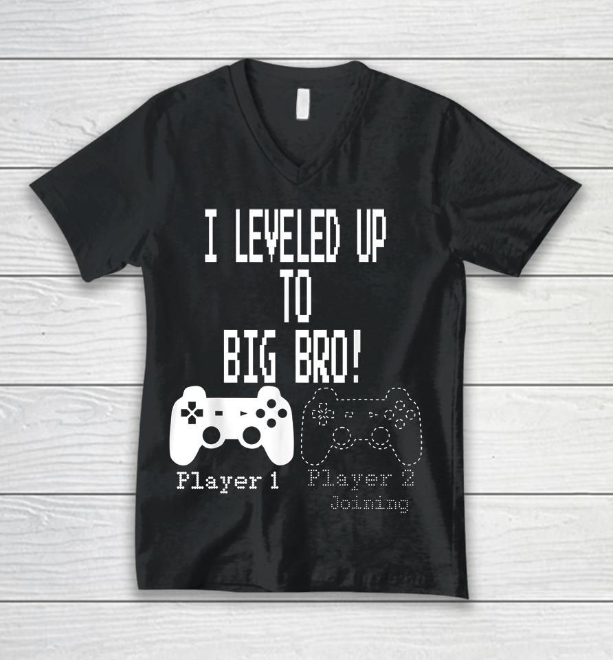 I Leveled Up To Big Bro Gamer New Brother Unisex V-Neck T-Shirt