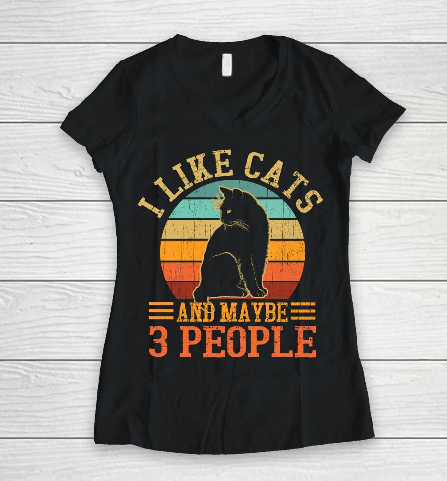 I Like Cats And Maybe 3 People Women V-Neck T-Shirt