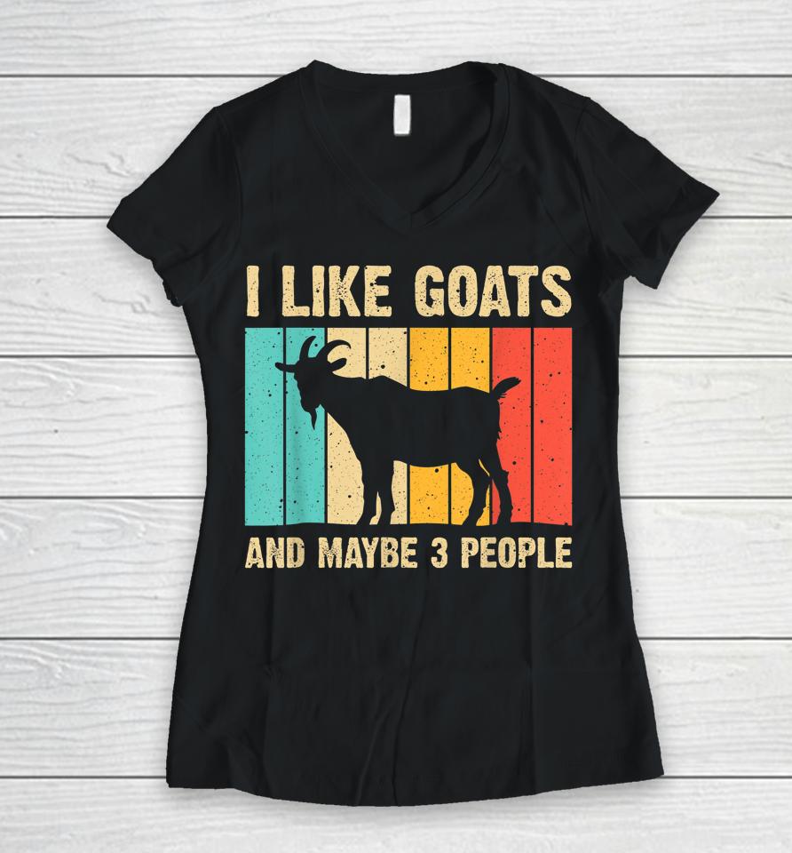 I Like Goats And Maybe 3 People Women V-Neck T-Shirt