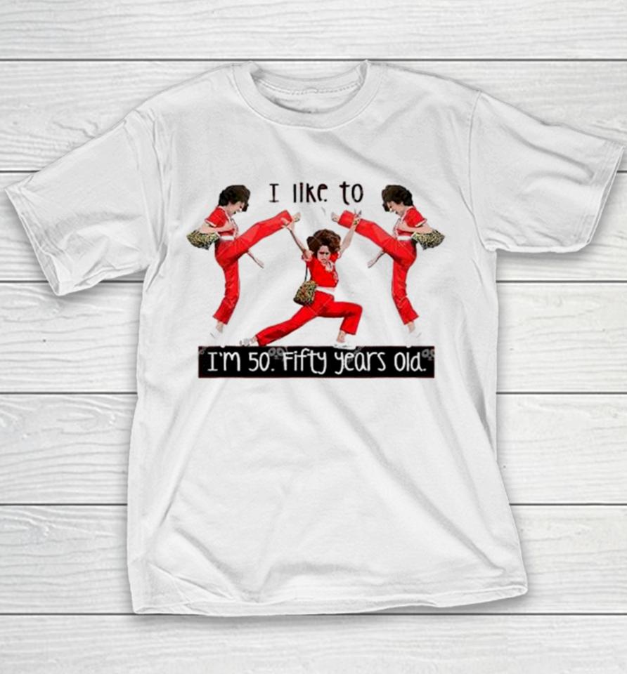 I Like To Kick Stretch 50 Fifty Years Old 50Th Birthday Pose Kick Bag Leopard Youth T-Shirt