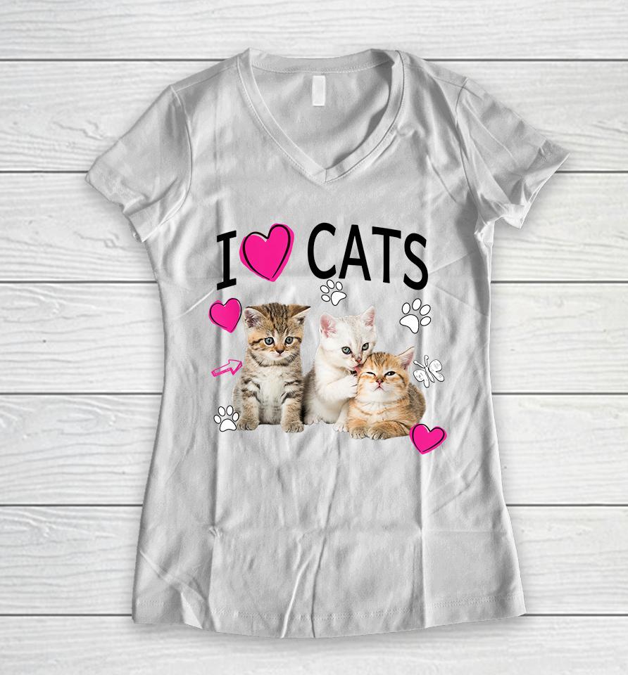 I Love Cats Women V-Neck T-Shirt