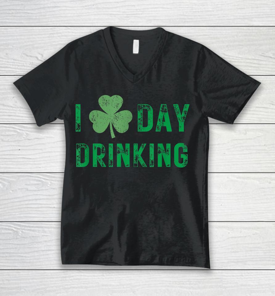 I Love Day Drinking - Shamrock Heart - Love - St Paddy's Day Unisex V-Neck T-Shirt