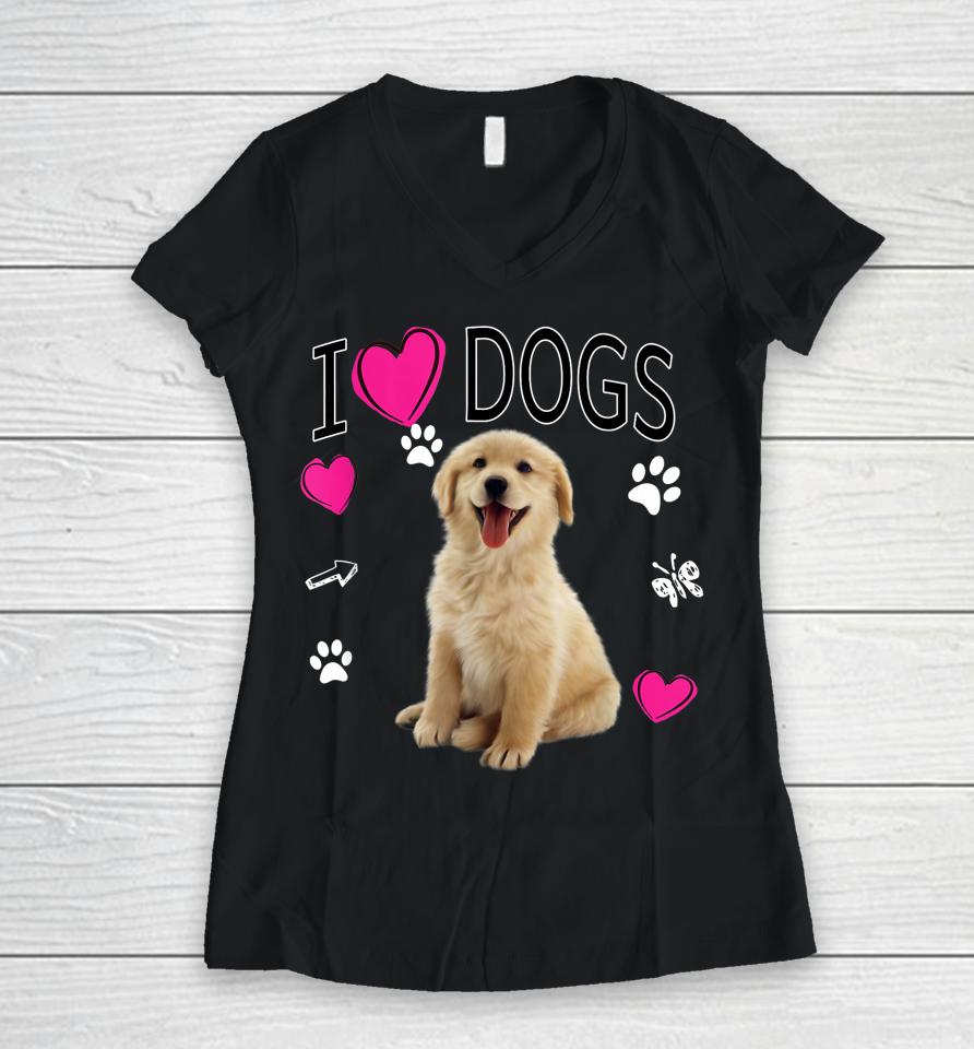I Love Dogs Shirt - Golden Labrador Retriever Women V-Neck T-Shirt