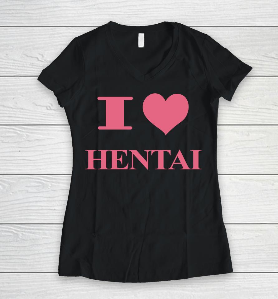 I Love Hentai Harddrivemag Women V-Neck T-Shirt
