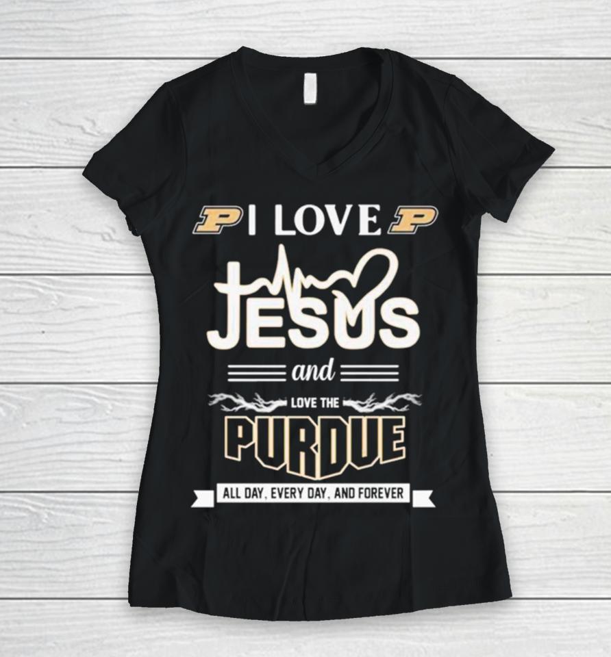 I Love Jesus And Love The Purdue All Day Every Day And Forever Women V-Neck T-Shirt