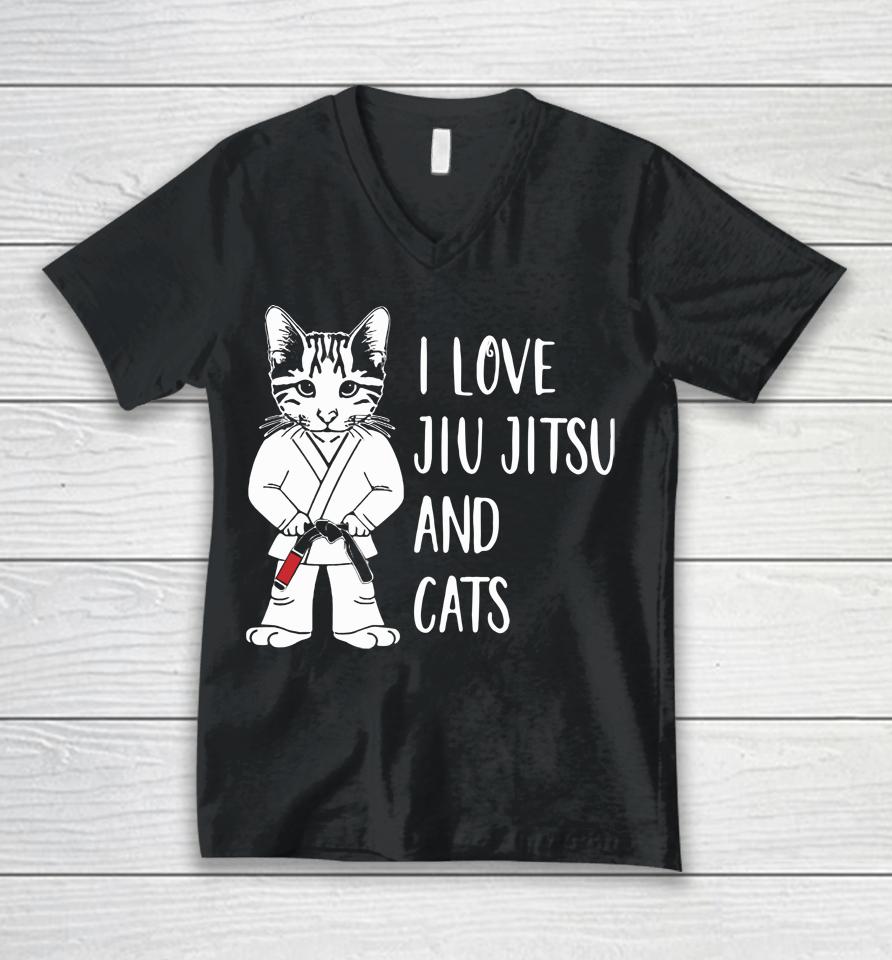 I Love Jiu Jitsu And Cats Unisex V-Neck T-Shirt