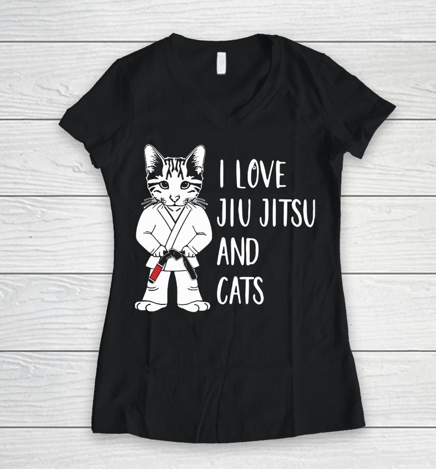 I Love Jiu Jitsu And Cats Women V-Neck T-Shirt