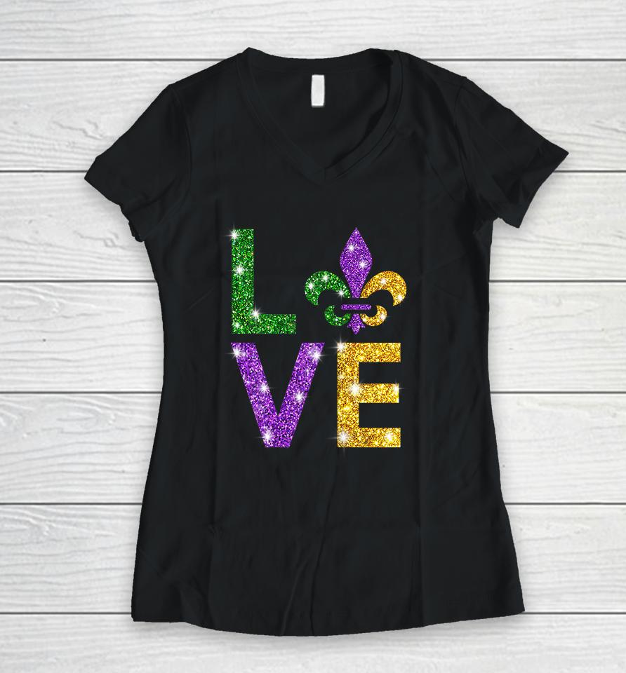 I Love Mardi Gras Women V-Neck T-Shirt
