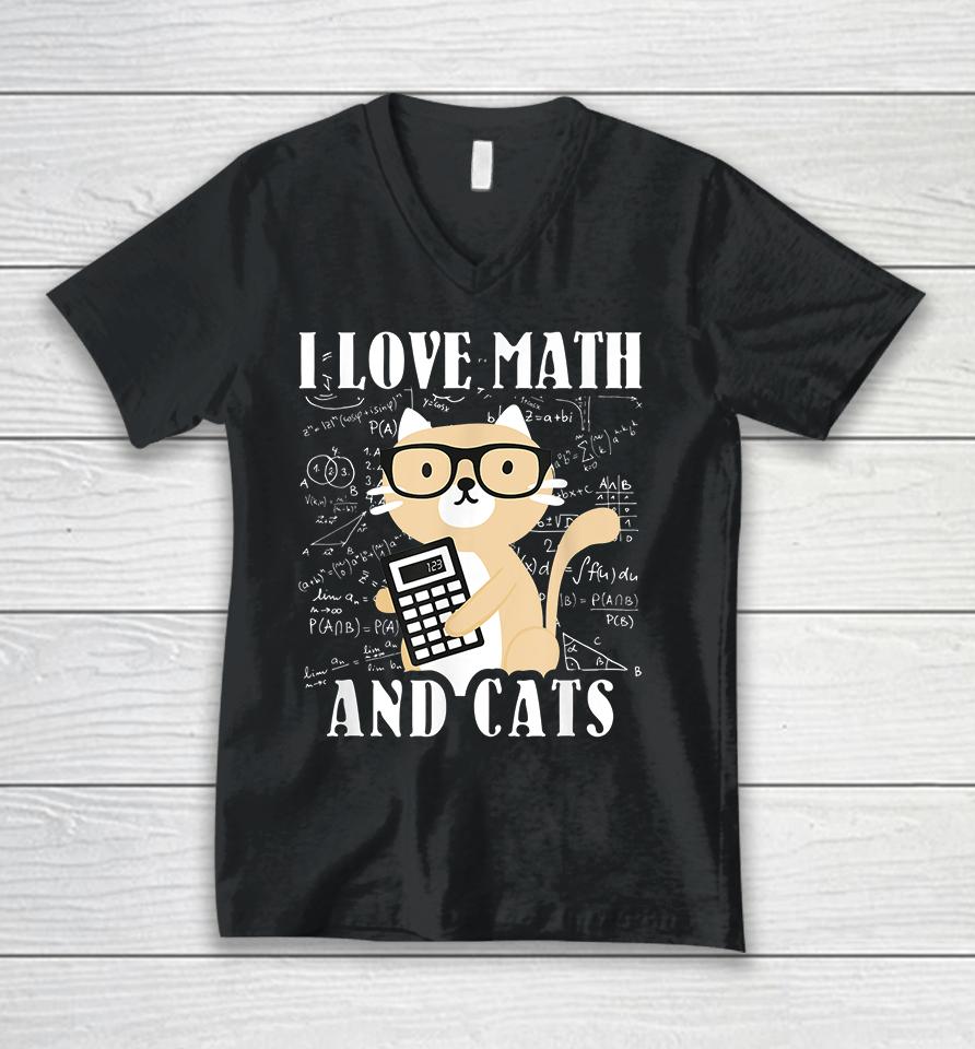 I Love Math And Cats Unisex V-Neck T-Shirt