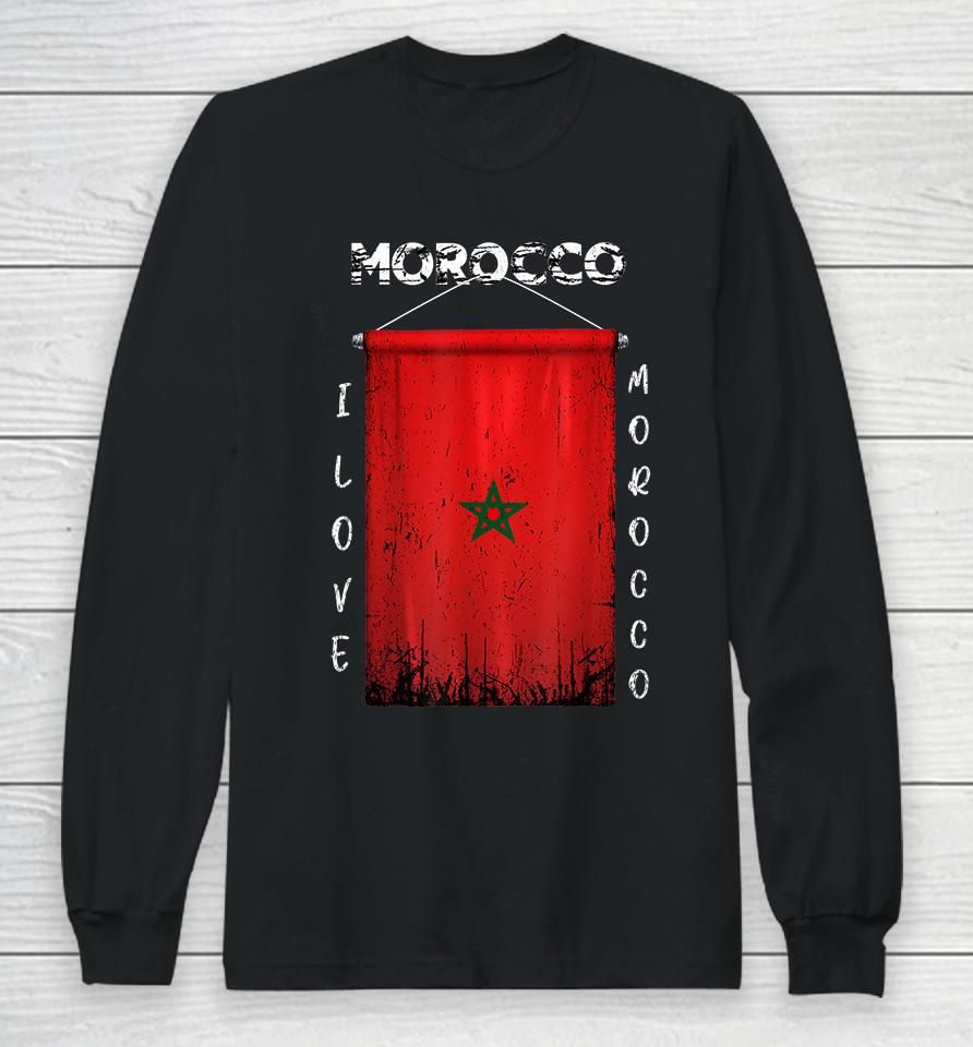 I Love Morocco Flag Vintage Long Sleeve T-Shirt