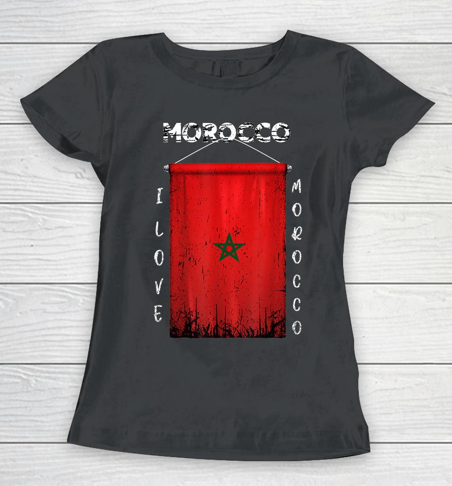 I Love Morocco Flag Vintage Women T-Shirt