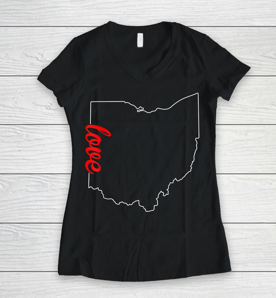 I Love My Ohio Oh Buckeye State Home Funny Distressed Women V-Neck T-Shirt