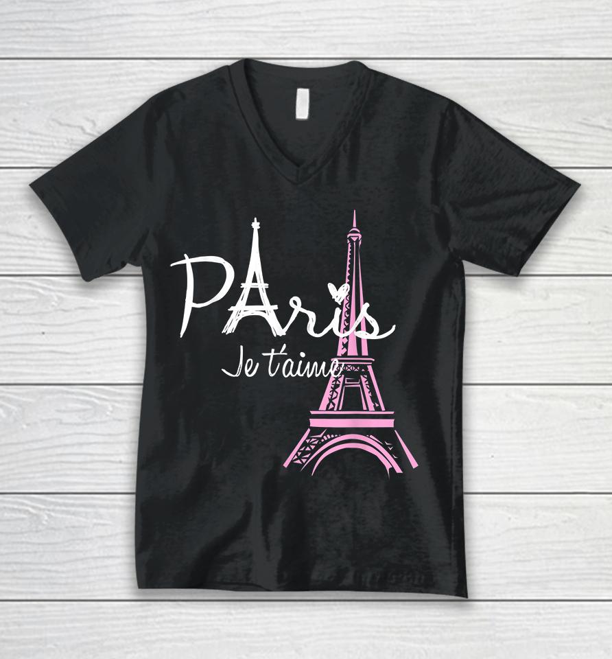 I Love Paris Eiffel Tower France Unisex V-Neck T-Shirt